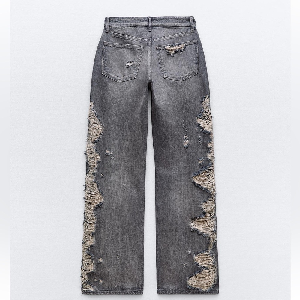 NWT ZARA SS24 TRF MID-RISE WIDE LEG RIPPED JEANS 6688/248 012/298 - Picture 11 of 13